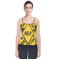 Caution Road Sign Help Cross Yellow Velvet Spaghetti Strap Top by anzea