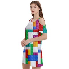 Colorful Bricks, Bricks, Colorful, Colors, Games, Lego, Rainbow Women s Cold Shoulder Round Neck Mini Dress by kyorashop23