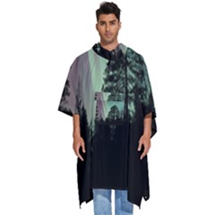 Silhouette Of Aurora Borealis Men s Hooded Rain Ponchos by Bedest