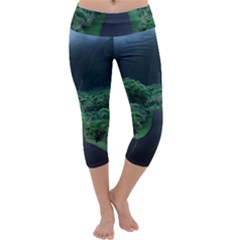 Jungle Road Hawaii Asphalt Mountains Green Capri Yoga Leggings by Bedest