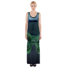 Jungle Road Hawaii Asphalt Mountains Green Thigh Split Maxi Dress by Bedest