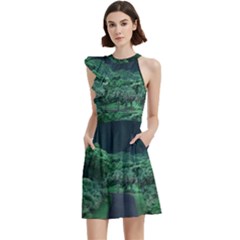 Jungle Road Hawaii Asphalt Mountains Green Cocktail Party Halter Sleeveless Dress With Pockets by Bedest