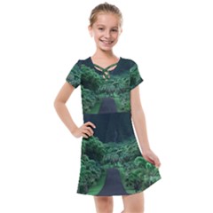 Jungle Road Hawaii Asphalt Mountains Green Kids  Cross Web Dress by Bedest