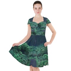 Jungle Road Hawaii Asphalt Mountains Green Cap Sleeve Midi Dress With Pockets by Bedest