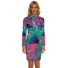 Planet Psychedelic Art Psicodelia Long Sleeve Shirt Collar Bodycon Dress by Bedest