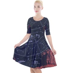 Astrology Surreal Surrealism Trippy Visual Art Quarter Sleeve A-line Dress by Bedest