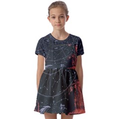 Astrology Surreal Surrealism Trippy Visual Art Kids  Short Sleeve Pinafore Style Dress by Bedest