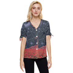 Astrology Surreal Surrealism Trippy Visual Art Bow Sleeve Button Up Top by Bedest