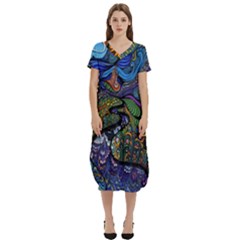 Psychedelic Digital Art Artwork Landscape Colorful T-shirt Midi Dress With Pockets by Bedest