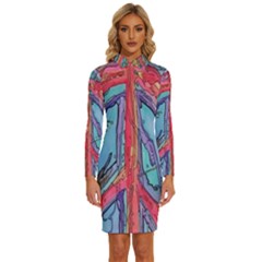 Artistic Psychedelic Hippie Peace Sign Trippy Long Sleeve Shirt Collar Bodycon Dress by Bedest