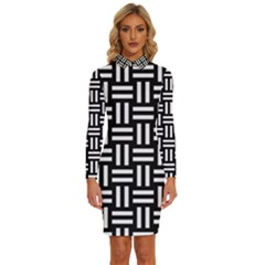 Frets Mosaic Pattern Geometric Long Sleeve Shirt Collar Bodycon Dress by Bedest