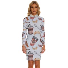 Coffee Mania Caffeine Long Sleeve Shirt Collar Bodycon Dress by Bedest