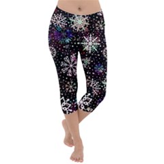 Shiny Winter Snowflake Abstract Christmas Cold Crystal December Lightweight Velour Capri Yoga Leggings by Bedest