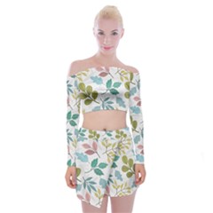 Leaf Pattern  Off Shoulder Top With Mini Skirt Set by Safari