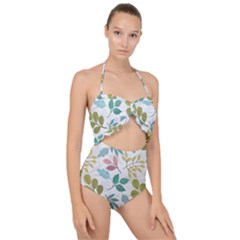 Leaf Pattern  Scallop Top Cut Out Swimsuit by Safari