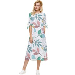 Leaf Seamless Pattern  Bow Sleeve Chiffon Midi Dress by Safari