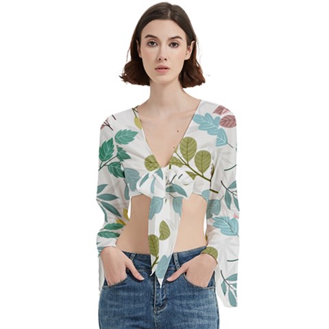 Leaf Seamless Pattern  Trumpet Sleeve Cropped Top by Safari