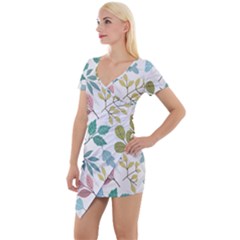 Leaf Seamless Pattern  Short Sleeve Asymmetric Mini Dress by Safari