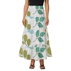 Leaf Seamless Pattern  Tiered Ruffle Maxi Skirt by Safari