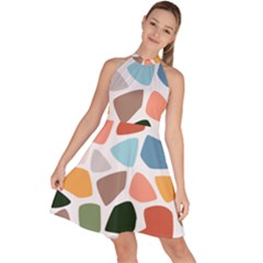 Shapes Seamless Pattern Sleeveless Halter Neck A-line Dress by Safari