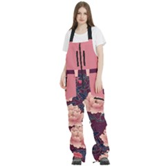 Chinese Elegant Botanic Garden Pink Purple Peony Flower Women s Front Zip Ski And Snowboard Bib Pants by Givinglala