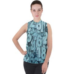 Blue Digits Background, Artwork, Numbers Mock Neck Chiffon Sleeveless Top by kyorashop23