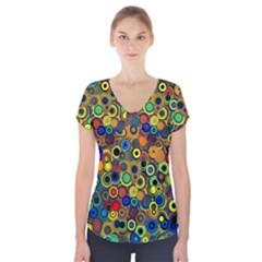 Circles, Colorful Short Sleeve Front Detail Top by kyorashop23