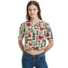 Love Abstract Background Love Textures Women s Round Neck Short Sleeve Crop Top by kyorashop23