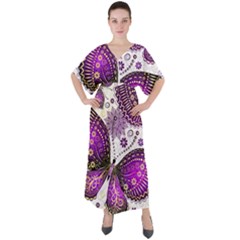 Purple Butterflies, Abstract, Floral, Flowers V-neck Boho Style Maxi Dress by kyorashop23