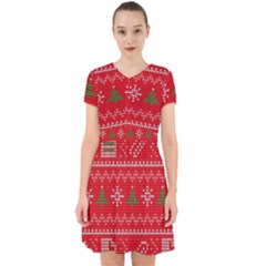 Red Christmas Pattern Xmas Decorations, Christmas Knitted Texture Adorable In Chiffon Dress by kyorashop23