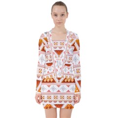 Bright Aztec Ethnic Seamless Pattern V-neck Bodycon Long Sleeve Dress by Bedest