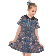 Ornate Baroque Floral Pattern Print Kids  Short Sleeve Shirt Dress by dflcprintsclothing