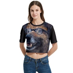 Witty Woof Print Illustration Women s Round Neck Short Sleeve Crop Top by dflcprintsclothing