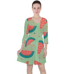 Watermelon Dots Summer Pattern Quarter Sleeve Ruffle Waist Dress by Bedest