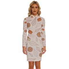 Leaves Cake Cookies Pattern Long Sleeve Shirt Collar Bodycon Dress by Bedest