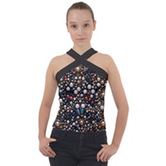 Pearls And Stones Cross Neck Velour Top by dedoma