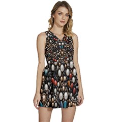 Pearls And Stones Sleeveless High Waist Mini Dress by dedoma