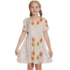 Boho Pattern Berries Flowers Nature Kids  Short Sleeve Tiered Mini Dress by Bedest