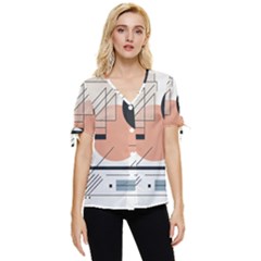 Abstract Architecture Bow Sleeve Button Up Top by Bedest