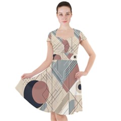 Boho Abstract Architecture Cap Sleeve Midi Dress With Pockets by Bedest