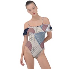 Boho Abstract Architecture Frill Detail One Piece Swimsuit by Bedest