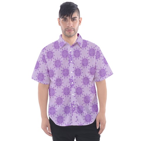 Purple Pattern Seamless Texture Mandala Men s Short Sleeve Shirt by Bedest