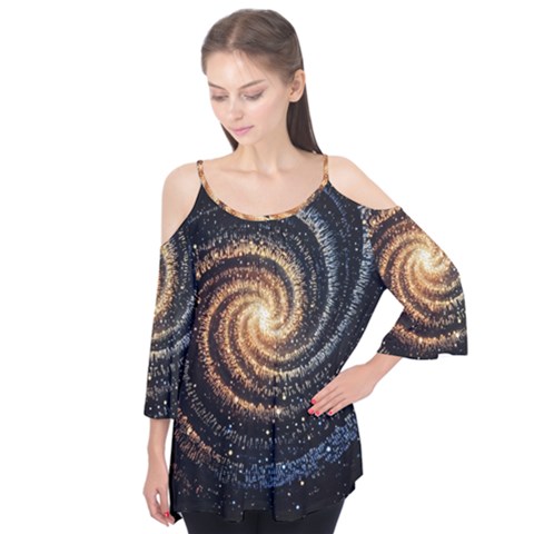 Galaxy Background Star Flutter Sleeve T-shirt by Bedest