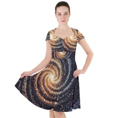 Galaxy Background Star Cap Sleeve Midi Dress With Pockets by Bedest