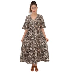 Earth Tones Fall Abstract Textured Print Kimono Sleeve Boho Dress by dflcprintsclothing