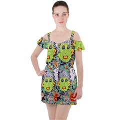 Supersonic Monster Mash Ruffle Cut Out Chiffon Playsuit by chellerayartisans