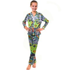 Supersonic Monster Mash Kids  Satin Long Sleeve Pajamas Set by chellerayartisans