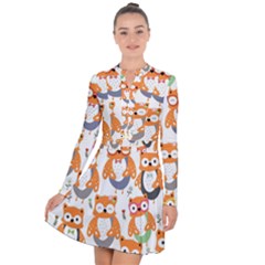 Cute Colorful Owl Cartoon Seamless Pattern Long Sleeve Panel Dress by Apen