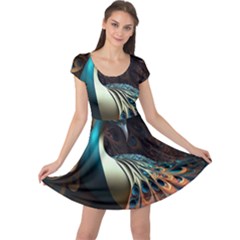 Colorful Peacock Bird Feathers Cap Sleeve Dress by Apen