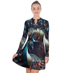 Colorful Peacock Bird Feathers Long Sleeve Panel Dress by Apen